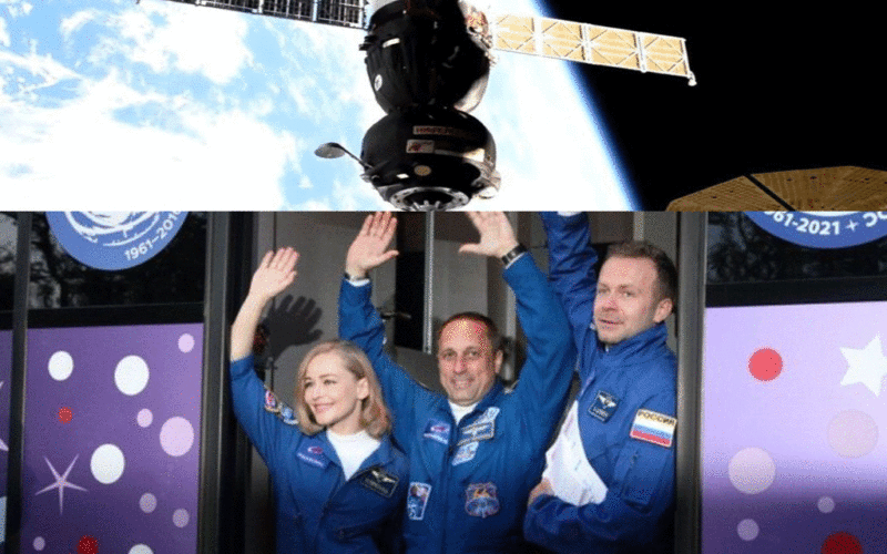 Russian film team boldly shoot towards space station