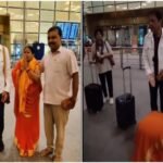 Arun Govil at an airport woman touch his feet﻿